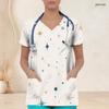 Women Plus Size V Neck Short Sleeve Scrub Top Boho Abstract Multicolor Heart Star Print Nurse Uniform Top