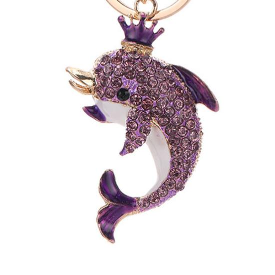 Keychain Pendant Rhinestones Dolphin Inlaid Chain with Shape Key Lobster Clasp Bag