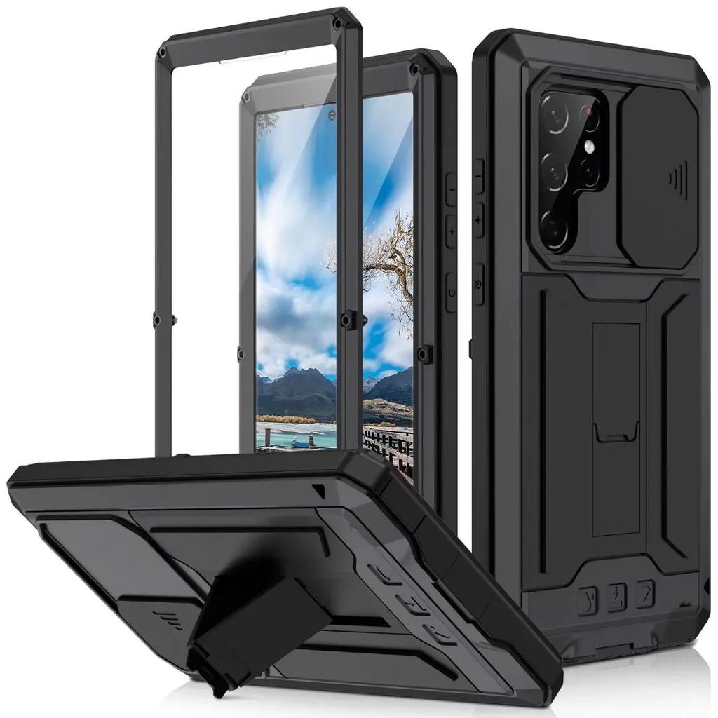 Custodia Robusta Integrale di Grado Militare per Samsung Galaxy S24 S23 S22 Ultra Plus con Cavalletto Integrato Copertura Protettiva Scorrevole per Fotocamera