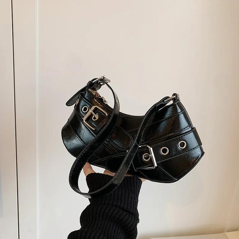 

Готические Панк Y2K Сумки на плечо для женщин Модные Женские Сумки из ПУ Кожи под Мышку Дизайн Винтажные Женские Сумки Маленькая Сумка-Тоут чёрный