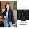 Veste en jean décontractée à col en V, style coréen, perles, pour le printemps et l'automne 2024 - Haut polyvalent amincissant pour la taille, mode femme
