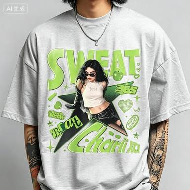 Charli Xcx Sweat 365 Brat Green Retro Graphic Tee 2026pop Star Casual Unisex Street Short Sleeve Pure Cotton T Shirt