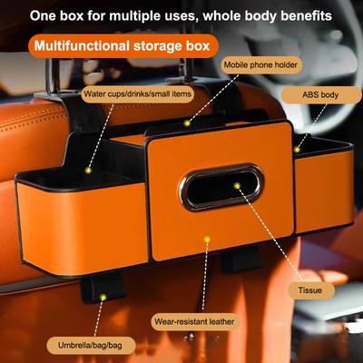 Car Cup Holder and Seat Back Organizer with Hanging Hook; Quad-Functionality Automobile Interior Storage Box