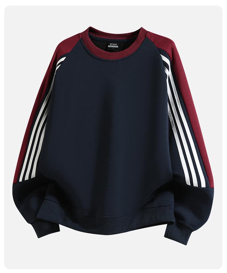 2025 Unisex Fleece-Lined Sweatshirt Set: High Street Three Stripes, Round Neck, Autumn/Winter Warmth
