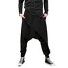 Men's Fashion Loose Fit Drop Crotch Harem Pants with Asymmetrical Design, Casual Streetwear Joggers, Black, Comfortable Drawstring Waist