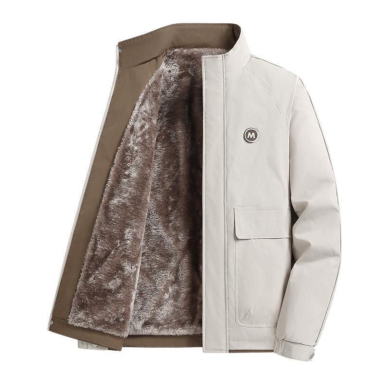 Stand Collar Workwear Thickened Velvet Warm Jacket Men's Casual Versatile Flying Cotton Jacket