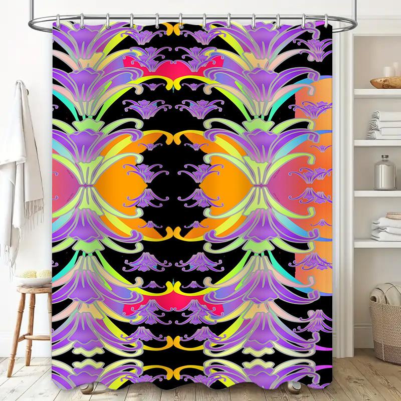 Rainbow Floral Shower Curtain Vivid Multicolor Bath Decor with Hook Modern Bathroom Accessories for Home Decoration (Black Backg