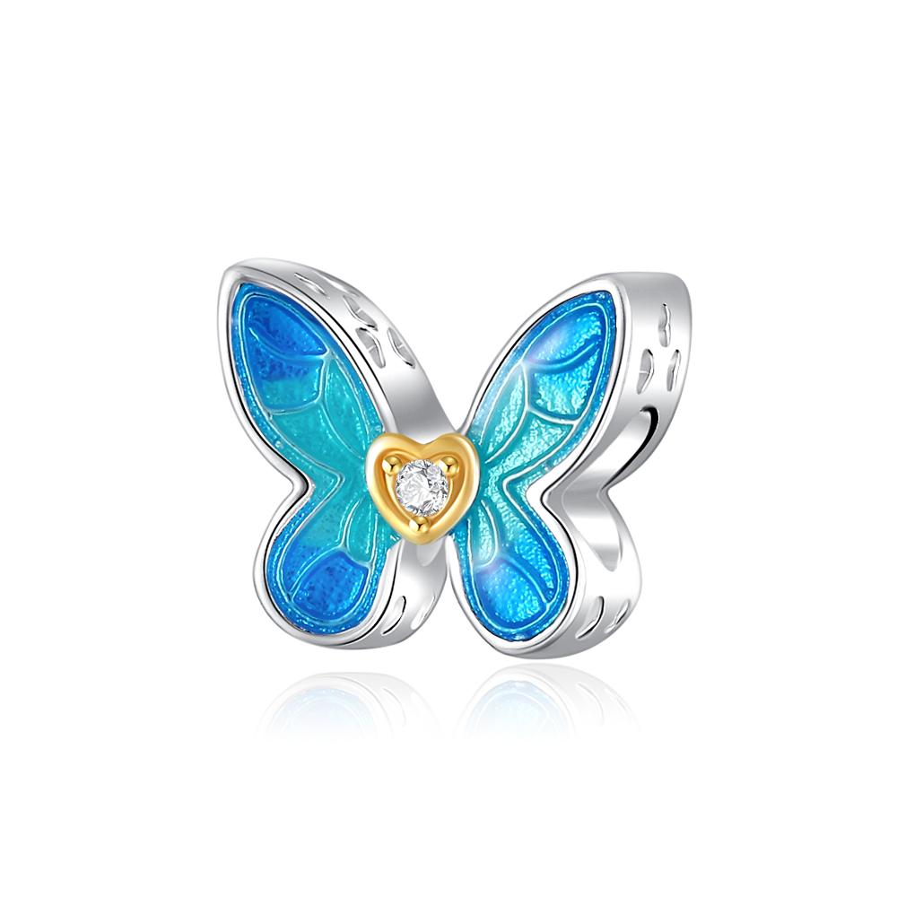 European Copper Bule Butterfly Charm Fit Original Bracelet Jewelry Psychological Brain Pendant Bead Bird Dangle