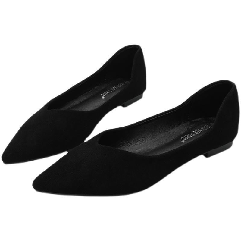 Flat-bottomed Comfortable Single Shoes Women's 2025 New Women's Pointed Shoes Rubber Sole Bow Black Versatile Work Ladyshoes