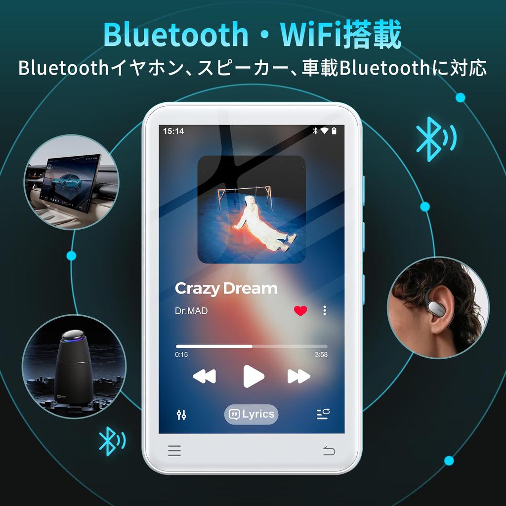 32GB MP3-Player mit Bluetooth und WiFi, Android 13 Musik-Player, 4-Zoll-Touchscreen, Multifunktionaler MP4-Player, 2000mAh Eingebauter Akku, Auto Blueto