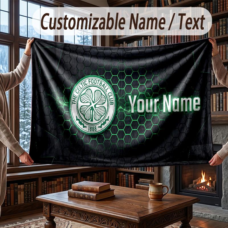 Custom Name Flannel Throw Blanket Celtic FC Pattern Warm Home Decoration