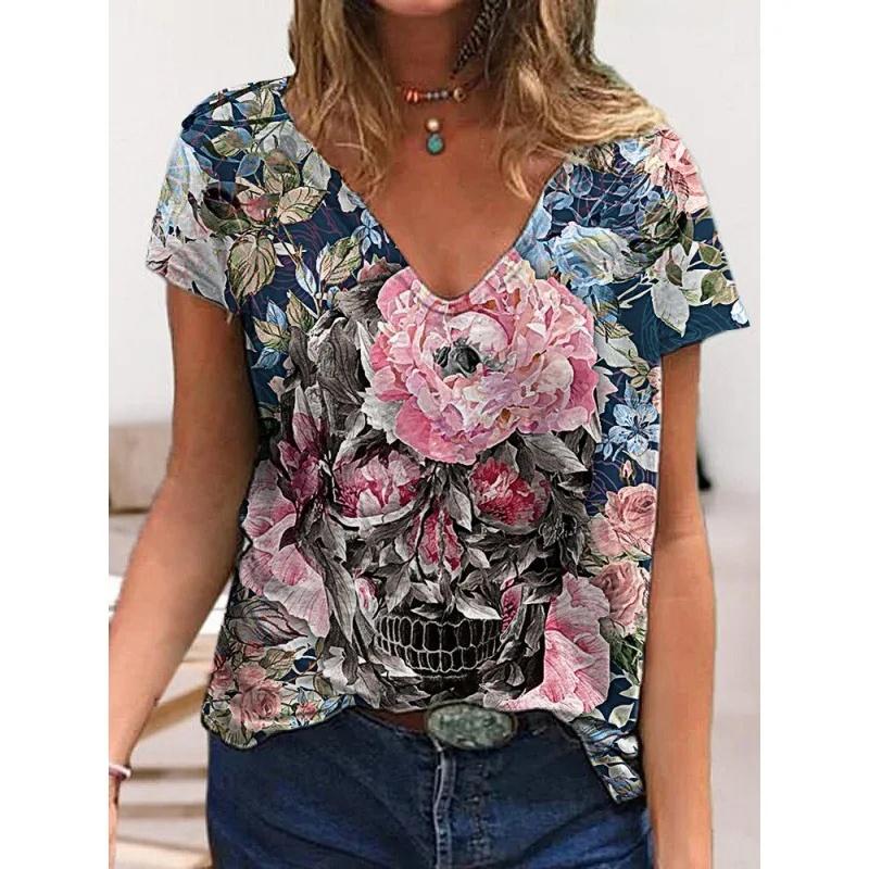Sommer Damen Kurzarm T-Shirt Schmetterling V-Ausschnitt 3D Druck Freizeit Oberteil Mehrere Stile und Größen zur Auswahl