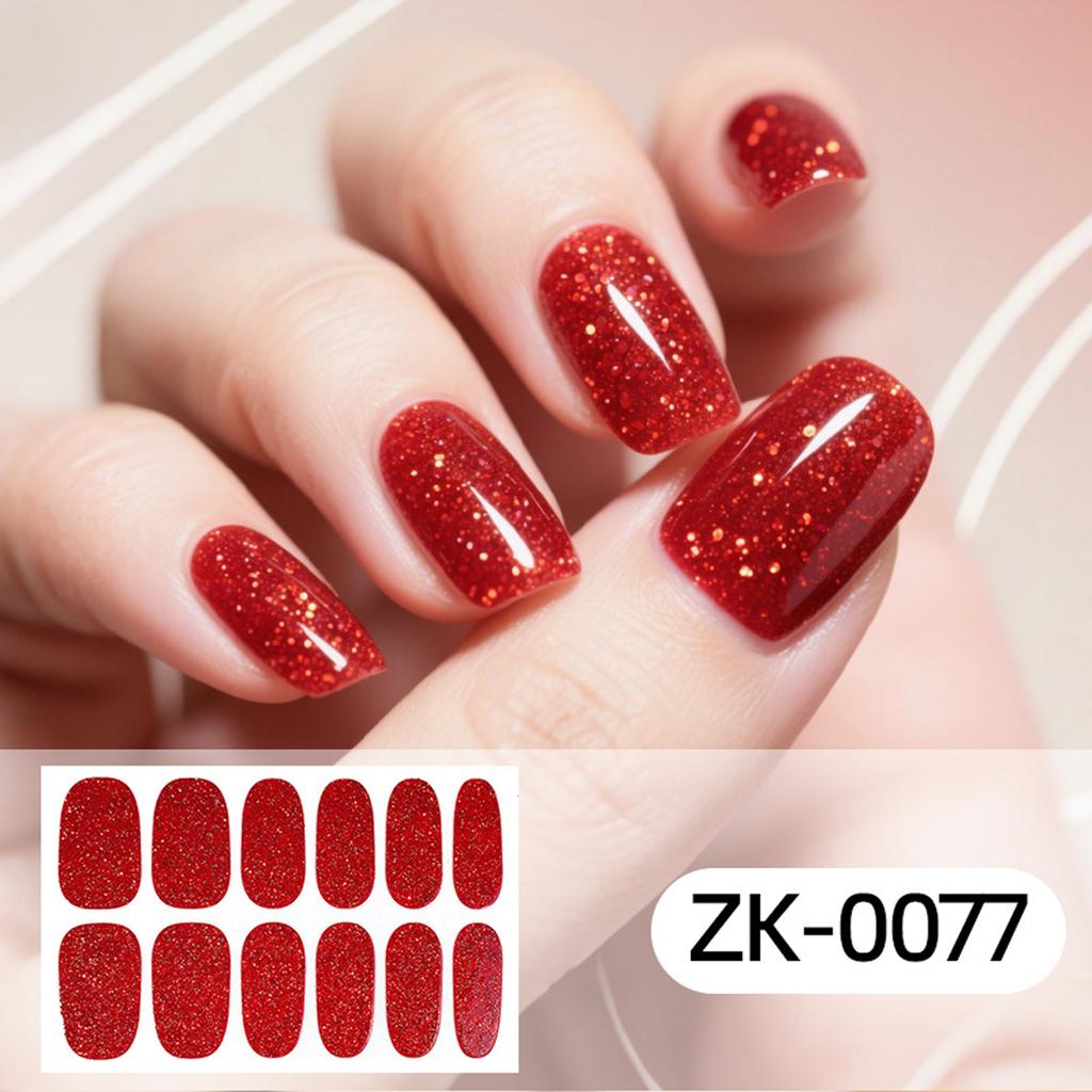 Glitter Gradient 12Tips Nail Stickers Multi Color Self Adhesive Slider No Need UV Lamp Cured Press Color Nail Decal