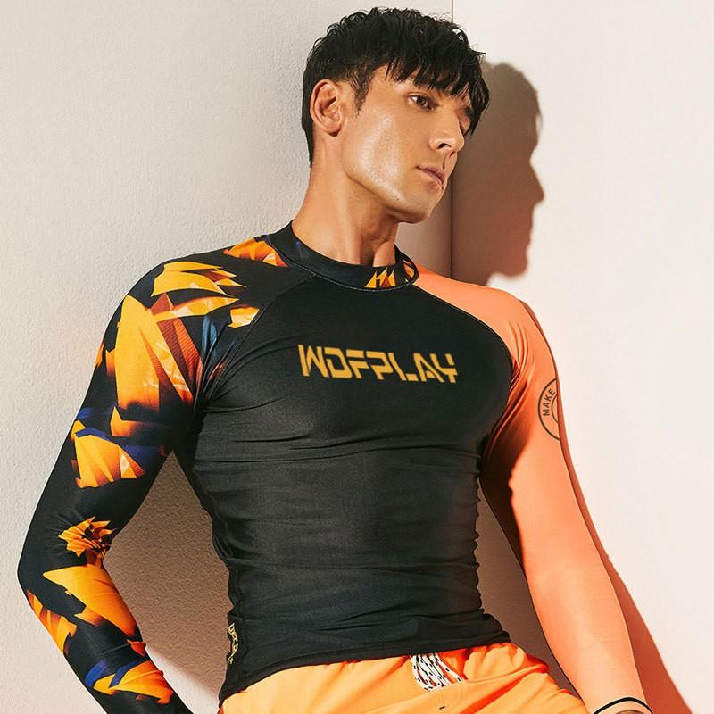 Mens Long Sleeve Rash Guard UPF 50 Quick Dry Swim Shirt Snorkeling Surfing Diving Water Sports