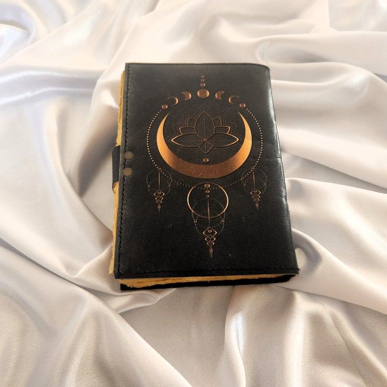 Leather Journal Gold Crescent Moon & Stars Dream Journal, Handmade Leather Sketchbook, Wedding Gift, Notebook, Travel Dairy, Leather Dairy.