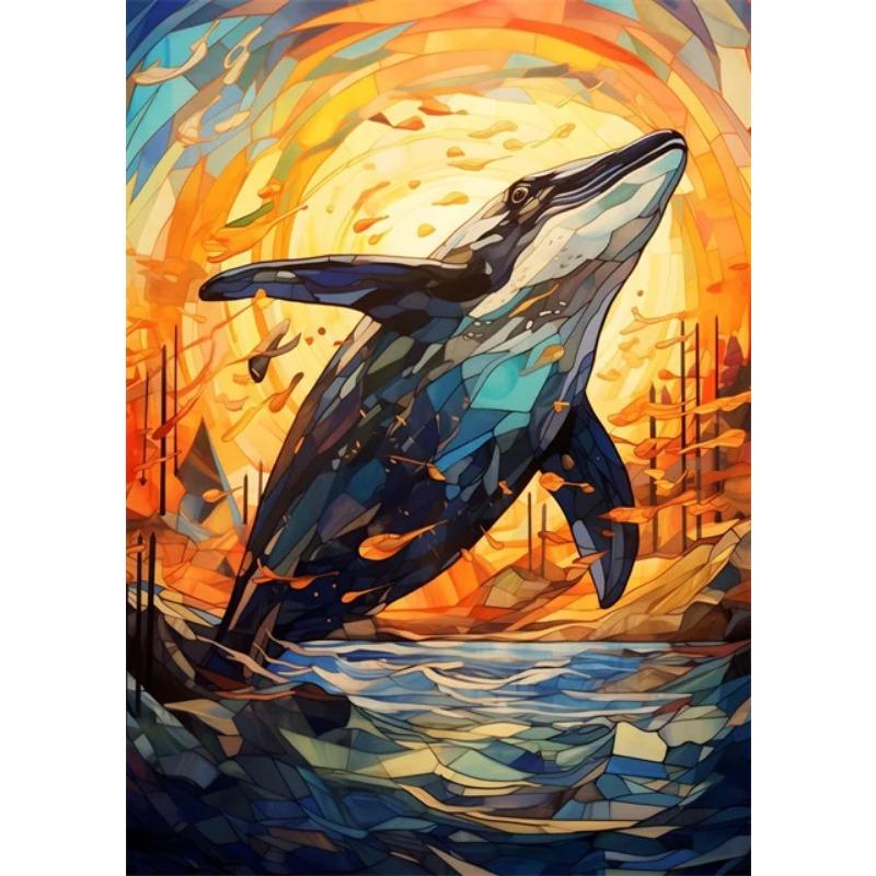 Colorful Sea Life Stained Glass Wall Art Clownfish Sea Turtle Octopus Whale Canvas Posters Abstract Animal Pictures for Home D