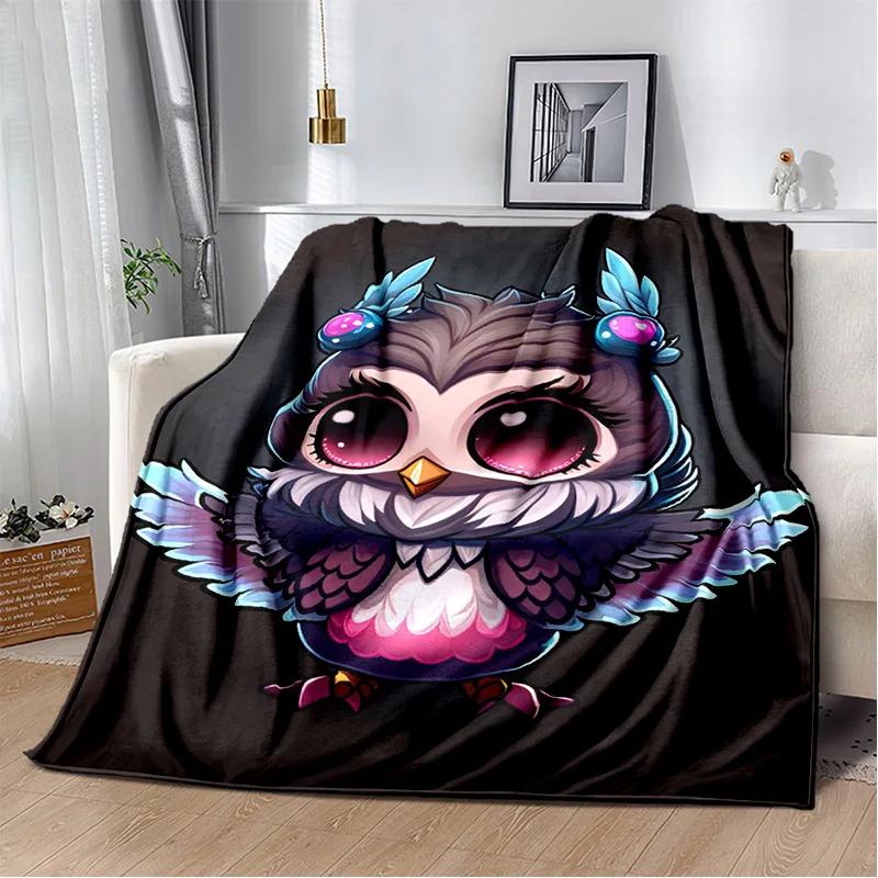 HD Colourful Cute Owl Cartoon Blanket,Soft Throw Blanket for Home Bedroom Bed Sofa Picnic Travel Office Rest Cover Blanket Kids