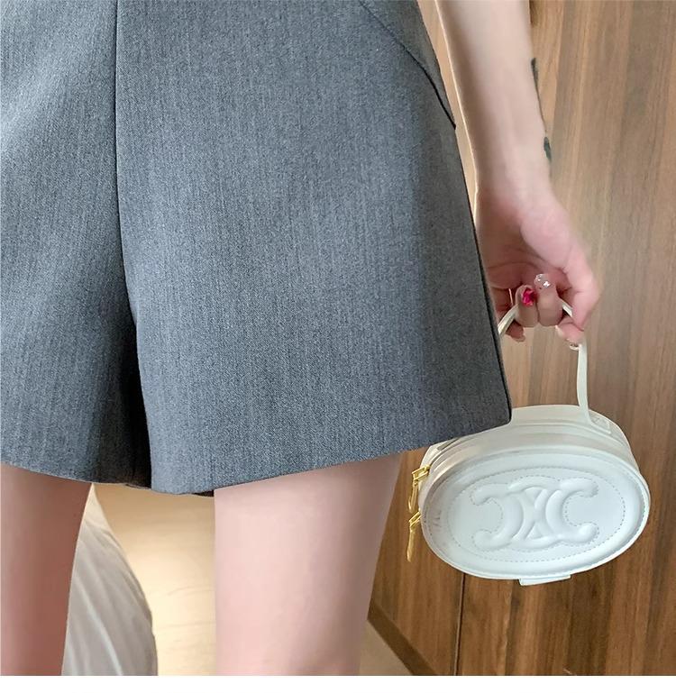 Women's Gray High-Waisted A-line Wide-Leg Suit Shorts - Slimming & Versatile for Summer 2024