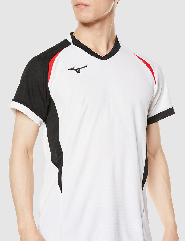 Volleyball Game Shirt, Short Sleeve, Moisture-Wicking, Quick-Drying, Junior Available, V2MA2112, Unisex, White x Black x Chinese Red, Size 140