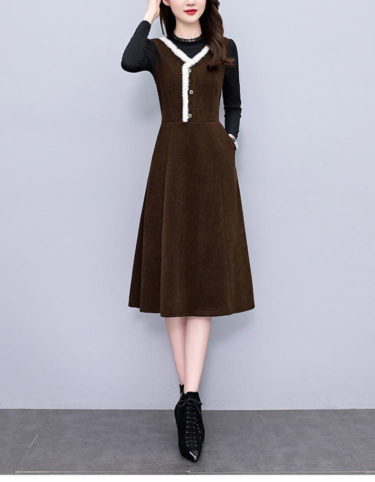 2026 Autumn/Winter Elegant Hepburn Style Slimming Patchwork Mid-Length Dress