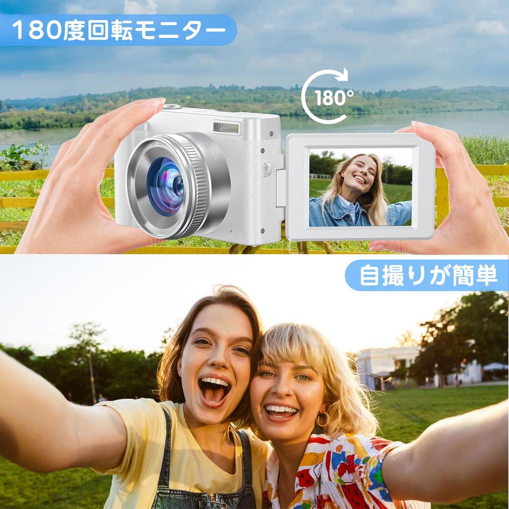 4K Digital 48 Selfie Camera for and Tripod Image 256g Memory Card White Camera, Megapixels, Vlogs, YouTubers, Instagram, Compatible, Stabilization,
