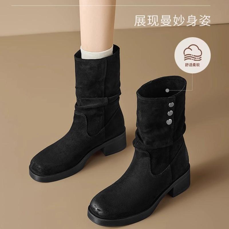 New autumn and winter trend versatile western cowboy short boots women's retro velvet warm fashion stacking boots