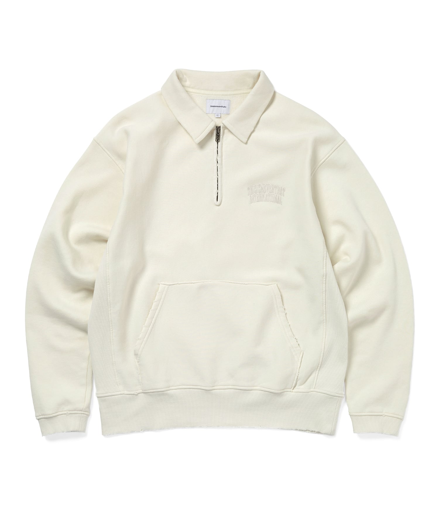 Damaged Half Zip Polo Sweatshirt Natural M