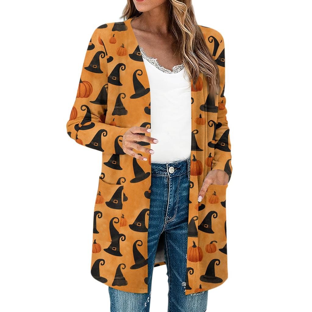 Women's Lightweight Long Sleeve Open Front Cardigans Long Sleeve Lightweight Vintage Printed Coat With Pockets