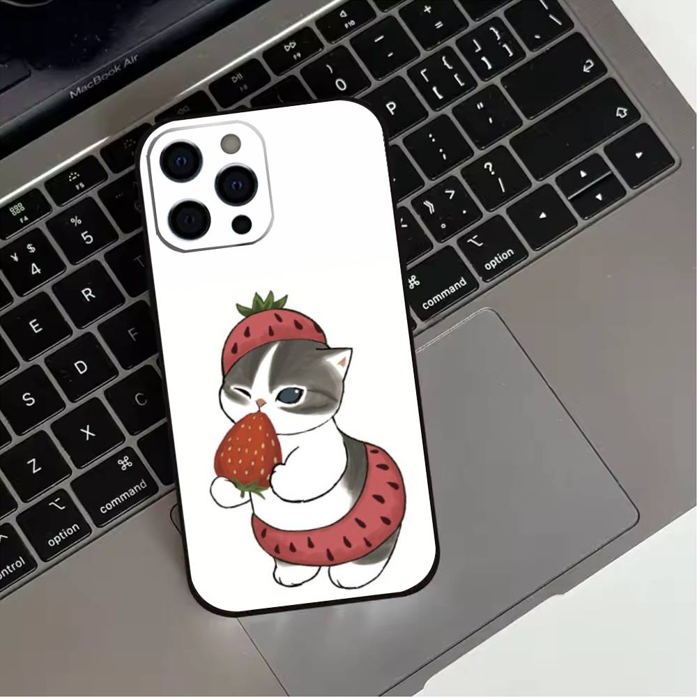 Cute M-Mofusands Cat Phone Case For iPhone 17,16,15,14,13,12,11 Plus,Pro Max,XS,Soft Silicone Black Cover