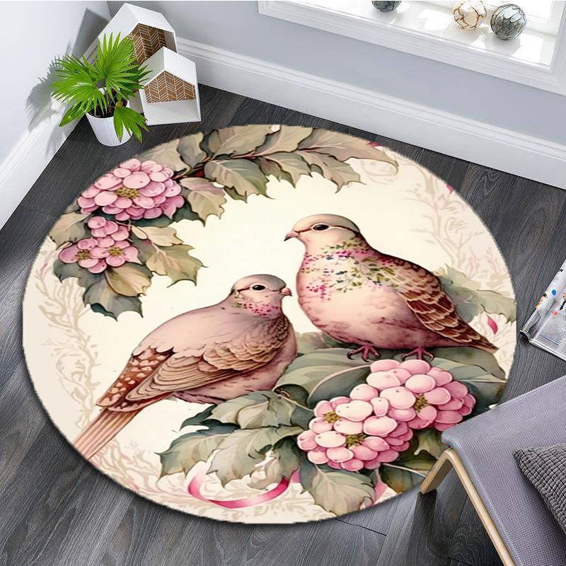 Beautiful Flowers Bird Round Rug Soft Thickened Kitchen Floor Mat Waterproof Non-slip Oil-proof Floor Mat Runner Rug