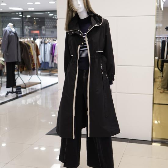 Women's Color Block Long Trench Coat with Detachable Hoodie