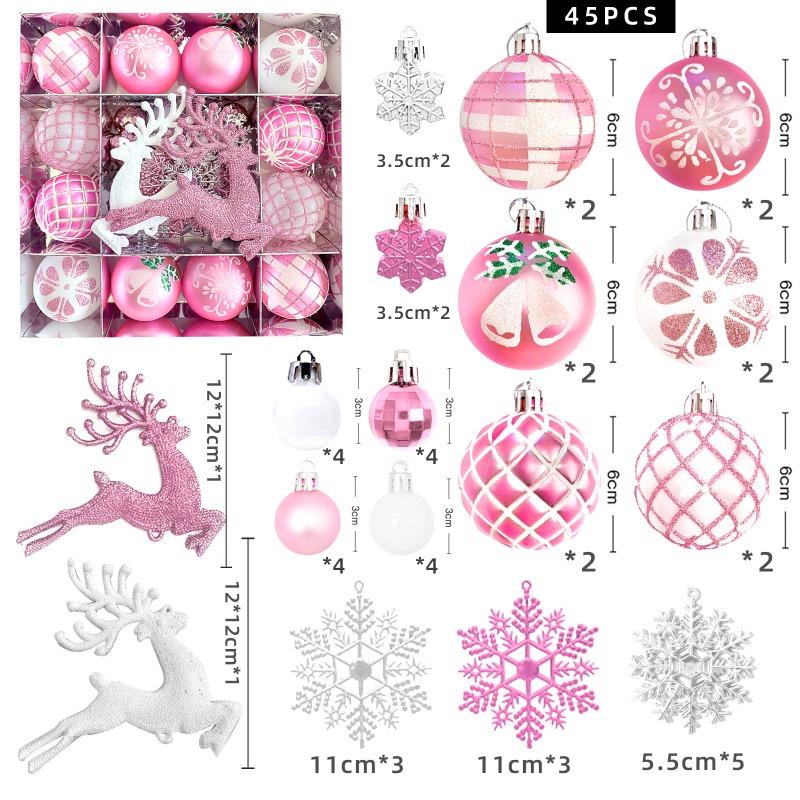 45Pcs Christmas Ball Set Luxury Xmas Balls With Snowflakes And Reindeer Christmas Tree Ornaments For Xmas Party Home Decoration
