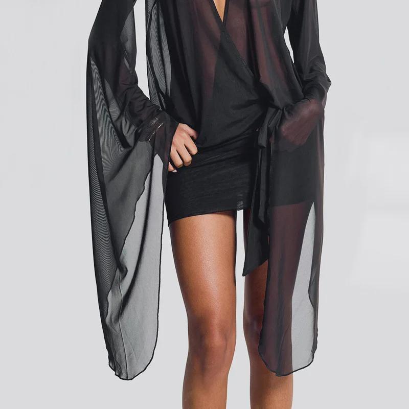 F24DS389 Women's Sexy Mesh Low-Cut Mini Dress