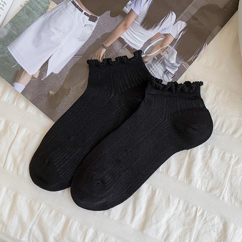 

Female Summer Thin Money All Match Pure Color Lovely Lace Preppy Style Breathable Socks 1 pair чёрный