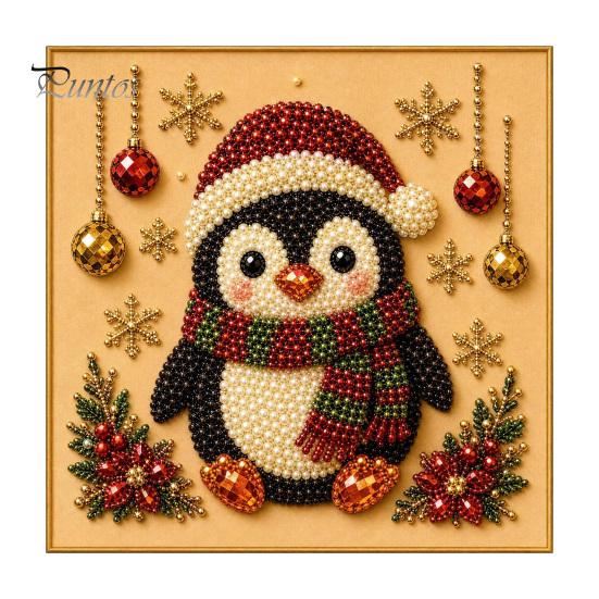 Artistic Faux Pearl Bead Mosaic Christmas Art Kit, 20x20cm Xmas Painting DIY Decorative Gemstone Wall Sparkling 3D Diamond Craft Kit for Adults,