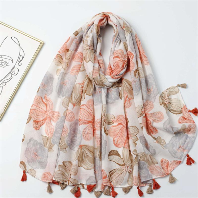 Fashion Poppy Floral Tassel Viscose Scarf Lady Print Shawls And Wraps Beach Cover Pashmina Stole Bufandas Muslim Sjaal 180*90Cm