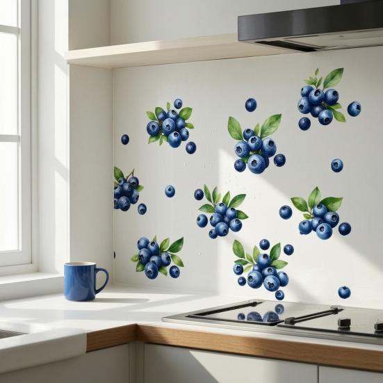 Watercolor Fruit Wall Stickers Blueberry Decals, Peel And Stick Fruits Stickers, Removable Boho Home Decor Art for Baby Nursery, Kids Bedroom, Living
