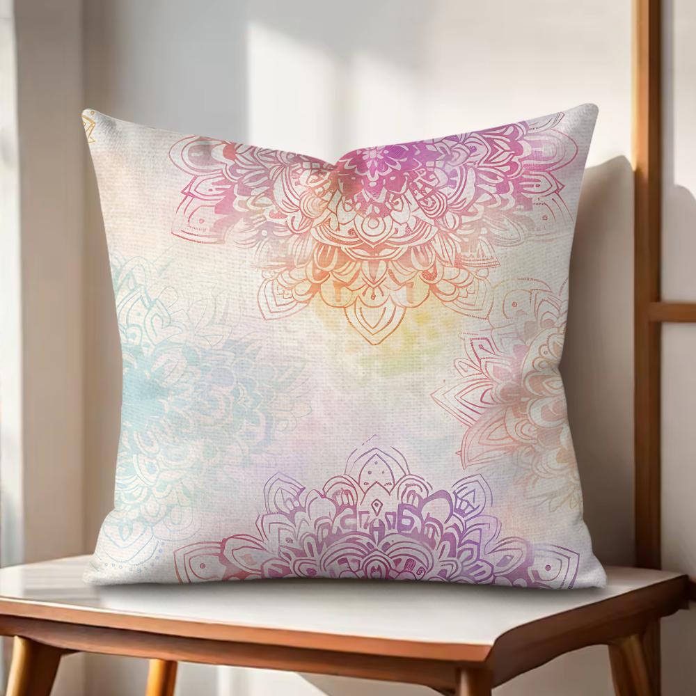 Colorful Floral Mandala Cushion Cover Natural Linen Organic Fabric DoubleSided Printing Couch Pillow Covers Home Decor