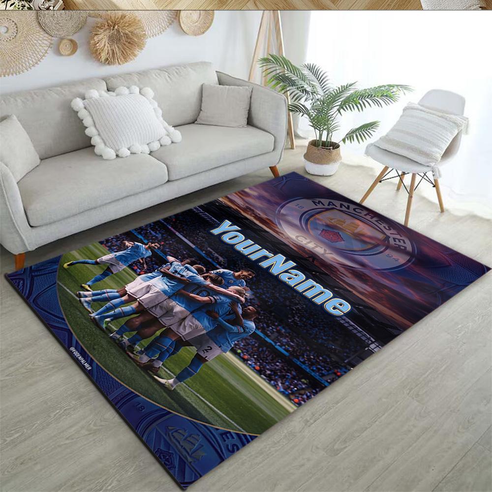 Manchester City Customize Your Name Floor Mat Design for Bedrooms Game Room Dormitory Foyer Antislip Carpet Decorate Offices Wedding Party Gift
