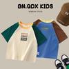 Children's Summer 100% Cotton Short-Sleeve T-Shirt Large-Size Kids' Color-Blocked Fashion Top for Boys and Girls