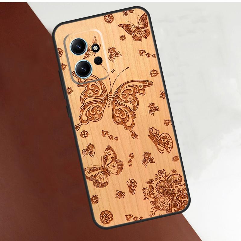 Wolf Bike Butterfly Wood Case For Xiaomi Redmi Note 14 13 9 10 11 12 15 Pro Plus Cover For Redmi 15 C 13C 12C 10C 14C