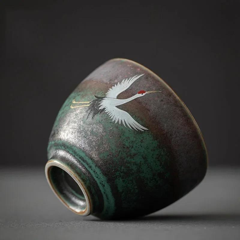 1PC Crane Tea Set Single Cup Tea CupPattern Retro Ceramic Coffee Mug  Home Drinking Utensils Chinese style