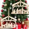 A Top Quality Jesus Manger Wooden Hanging Pendants House Shape Christmas Tree Decorations Religious Wood Gifts for Home Cafe