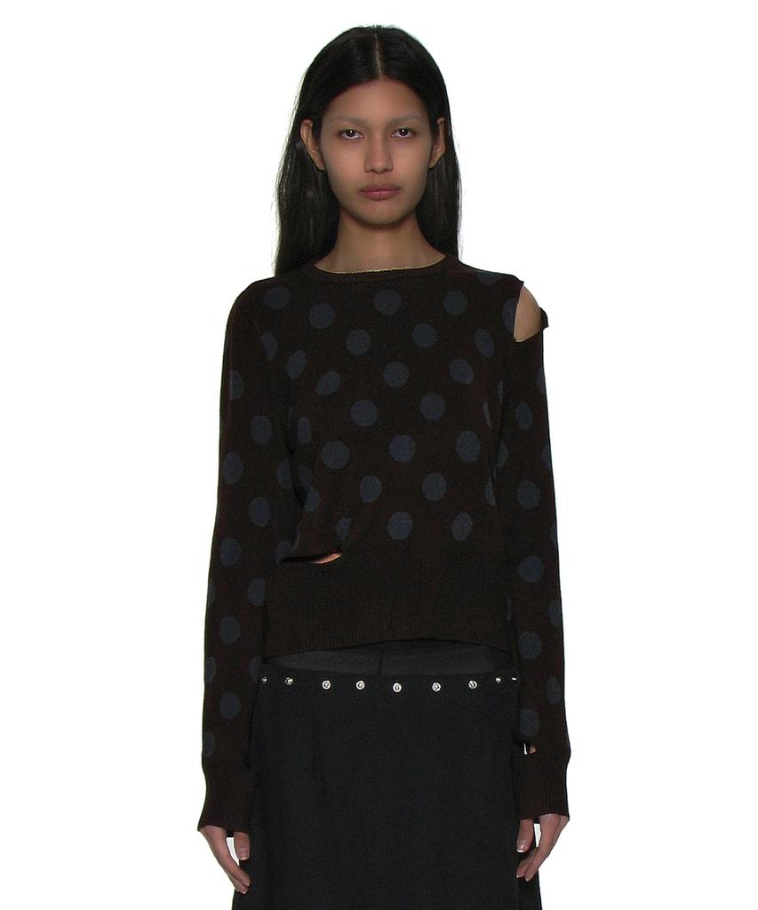 PARTIMENTO WOMEN Cutout Polka Dot Jacquard Knit Crewneck_Brown