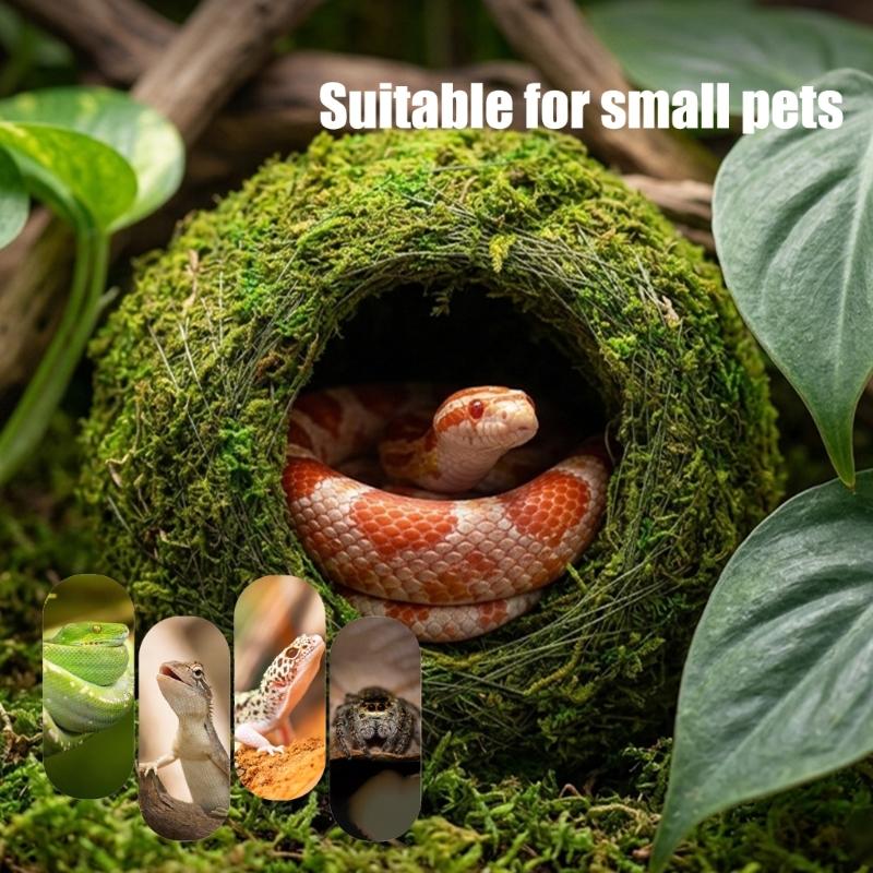 Moisturizing Reptiles Hideaway Cave Grass Woven Moss Shelter Rest Cave for Snake Lizards Terrariums Decoration