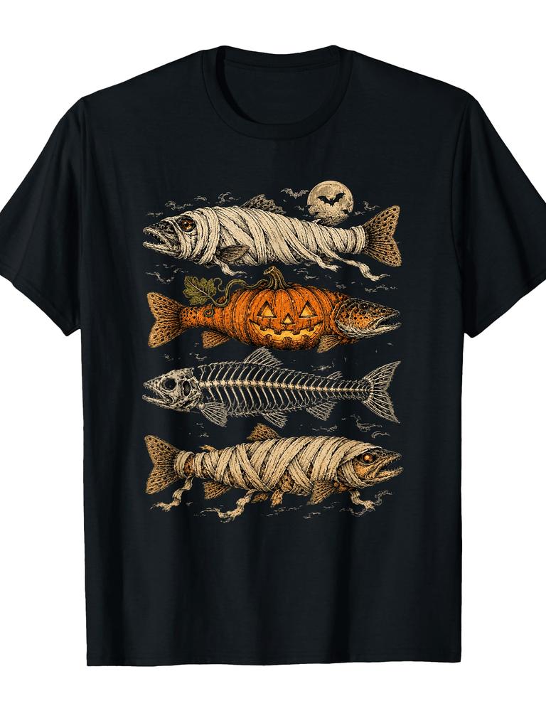 Unisex T-shirt Halloween Trout Fish Ghost Pumpkin Skeleton Mummy T-Shirt