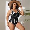 2024 Übergröße Schwarz & Weiß Schlankmachender Einteiliger Bikini für Damen