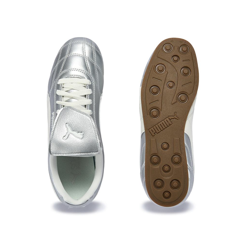 Puma Tackle Retro Leather Color Block Round Toe Thin Sole Unique Tongue Design Casual Shoes Unisex Sneakers Silver White 409116-01