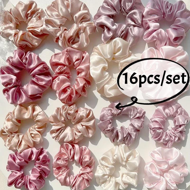 

16pcs Soft Satin Scrunchies Elegant High Elasticity Hair Band Fashion Solid Color Hair Ties Large Ponytail Holders for Women
