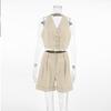 Elegant Sets for Women 2 Pieces Summer New In Matching Sets Commuter Style Sleeveless V-neck Hanging Neck Shorts Two-piece